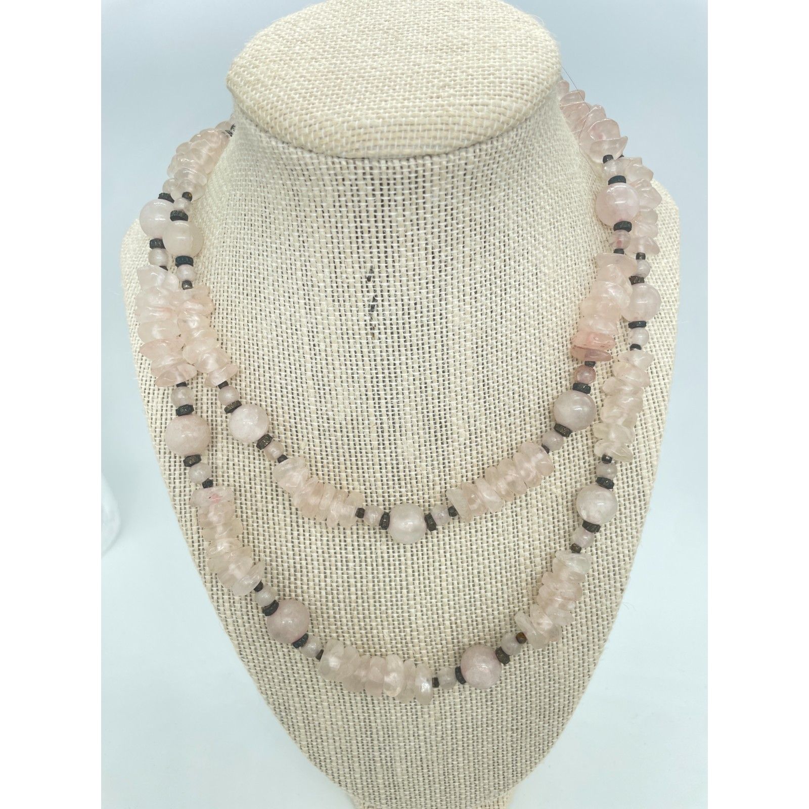 Chunky Rose Quartz Sterling Silver Extra Long Necklace 36 85$
